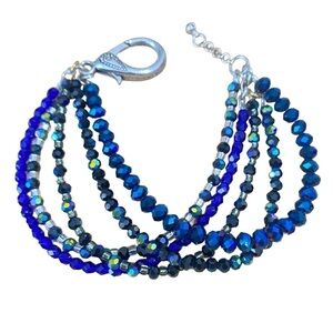 BOHO Blue CRYSTAL STRAND BRACELET, Handmade Cuff Bracelet